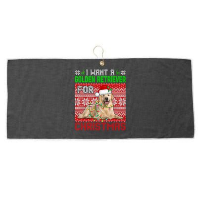 I Want A Golden Retriever For Christmas Santa Dog Lover Gift Large Microfiber Waffle Golf Towel