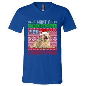 I Want A Golden Retriever For Christmas Santa Dog Lover Gift V-Neck T-Shirt