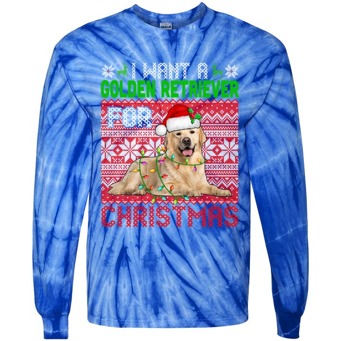 I Want A Golden Retriever For Christmas Santa Dog Lover Gift Tie-Dye Long Sleeve Shirt