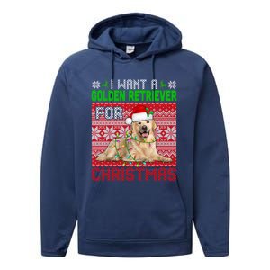 I Want A Golden Retriever For Christmas Santa Dog Lover Gift Performance Fleece Hoodie