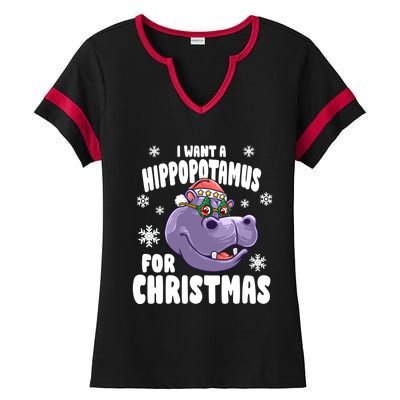 I Want A Hippopotamus For Christmas Xmas Hippo Cute Gift Ladies Halftime Notch Neck Tee