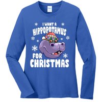 I Want A Hippopotamus For Christmas Xmas Hippo Cute Gift Ladies Long Sleeve Shirt