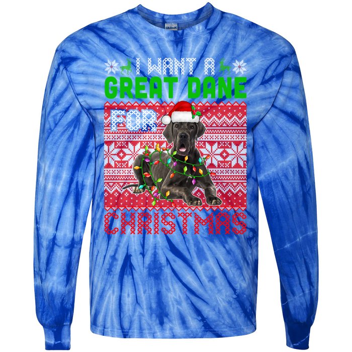 I Want A Great Dane For Christmas Santa Dog Lover Owner Meaningful Gift Tie-Dye Long Sleeve Shirt