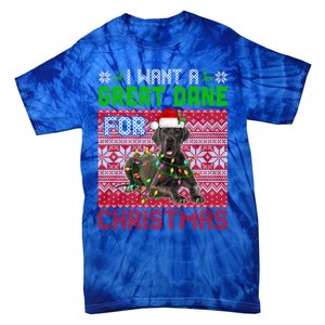 I Want A Great Dane For Christmas Santa Dog Lover Owner Meaningful Gift Tie-Dye T-Shirt