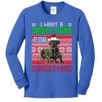 I Want A Great Dane For Christmas Santa Dog Lover Owner Meaningful Gift Kids Long Sleeve Shirt