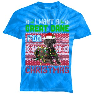 I Want A Great Dane For Christmas Santa Dog Lover Owner Meaningful Gift Kids Tie-Dye T-Shirt