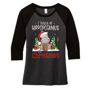 I Want A Hippopotamus For Christmas Xmas Hippo Women's Tri-Blend 3/4-Sleeve Raglan Shirt