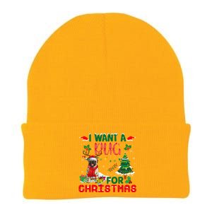 I Want A Pug Dog For Christmas Xmas Pug Dog Reindeer Funny Gift Knit Cap Winter Beanie