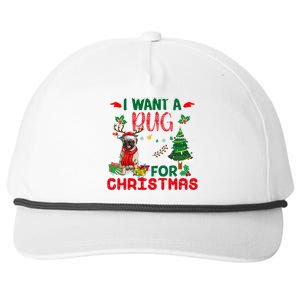 I Want A Pug Dog For Christmas Xmas Pug Dog Reindeer Funny Gift Snapback Five-Panel Rope Hat