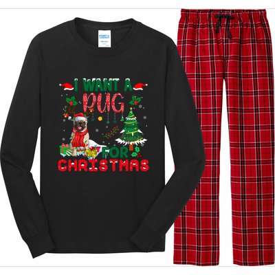 I Want A Pug Dog For Christmas Xmas Pug Dog Reindeer Funny Gift Long Sleeve Pajama Set