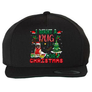 I Want A Pug Dog For Christmas Xmas Pug Dog Reindeer Funny Gift Wool Snapback Cap