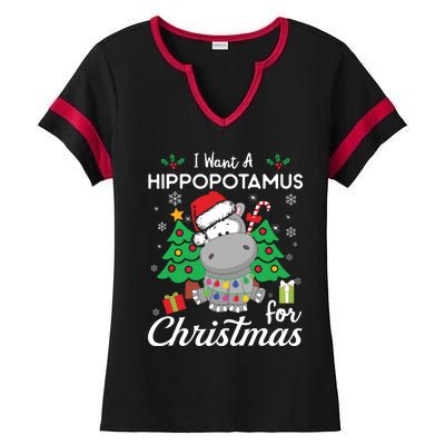 I Want A Hippopotamus For Christmas Cute Gift Xmas Costume Ladies Halftime Notch Neck Tee