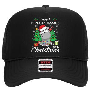 I Want A Hippopotamus For Christmas Cute Gift Xmas Costume High Crown Mesh Back Trucker Hat