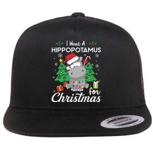 I Want A Hippopotamus For Christmas Cute Gift Xmas Costume Flat Bill Trucker Hat