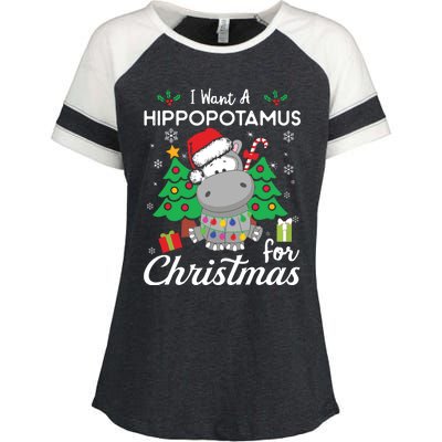 I Want A Hippopotamus For Christmas Cute Gift Xmas Costume Enza Ladies Jersey Colorblock Tee