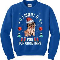 I Want A Pug For Christmas Xmas Pug Gift Kids Sweatshirt