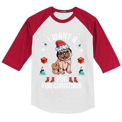 I Want A Pug For Christmas Xmas Pug Gift Kids Colorblock Raglan Jersey