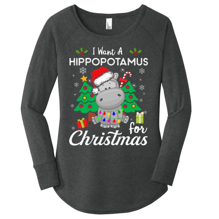 I Want A Hippopotamus For Christmas Cute Gift Xmas Costume Women's Perfect Tri Tunic Long Sleeve Shirt