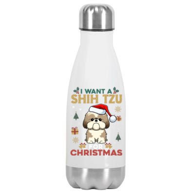 I Want A Shih Tzu For Christmas Cute Dog Lover Family Pajama Gift Stainless Steel Insulated Water Bottle