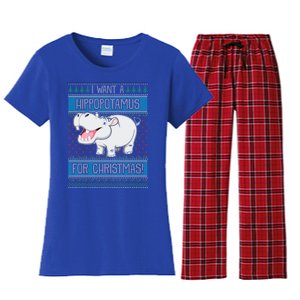 I Want A Hippopotamus For Christmas Hippo Lover Gift Women's Flannel Pajama Set