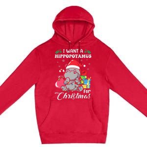 I Want A Hippopotamus For Christmas Hippo Christmas Pajamas Premium Pullover Hoodie