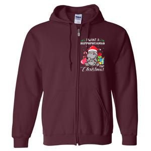 I Want A Hippopotamus For Christmas Hippo Christmas Pajamas Full Zip Hoodie