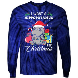 I Want A Hippopotamus For Christmas Hippo Christmas Pajamas Tie-Dye Long Sleeve Shirt