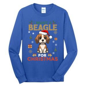 I Want A Beagle For Christmas Cute Dog Lover Family Pajama Meaningful Gift Tall Long Sleeve T-Shirt