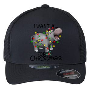 I Want A Hippopotamus For Christmas Cute Hippopotamus Lover Flexfit Unipanel Trucker Cap