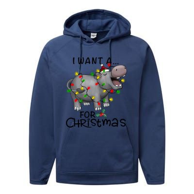 I Want A Hippopotamus For Christmas Cute Hippopotamus Lover Performance Fleece Hoodie