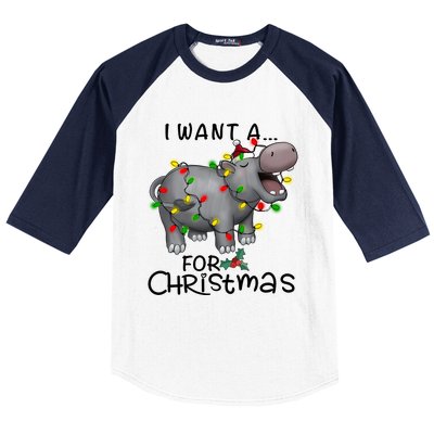 I Want A Hippopotamus For Christmas Cute Hippopotamus Lover Baseball Sleeve Shirt