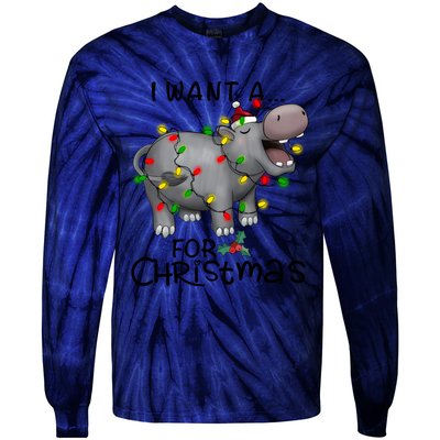 I Want A Hippopotamus For Christmas Cute Hippopotamus Lover Tie-Dye Long Sleeve Shirt