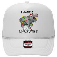 I Want A Hippopotamus For Christmas Cute Hippopotamus Lover High Crown Mesh Back Trucker Hat