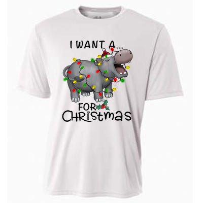 I Want A Hippopotamus For Christmas Cute Hippopotamus Lover Cooling Performance Crew T-Shirt