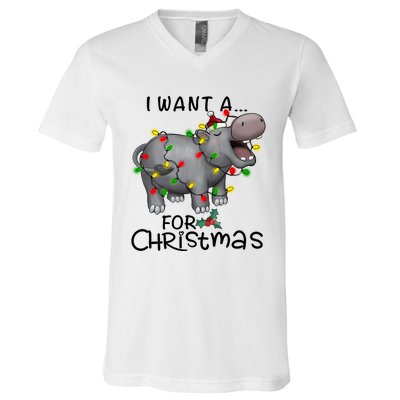 I Want A Hippopotamus For Christmas Cute Hippopotamus Lover V-Neck T-Shirt