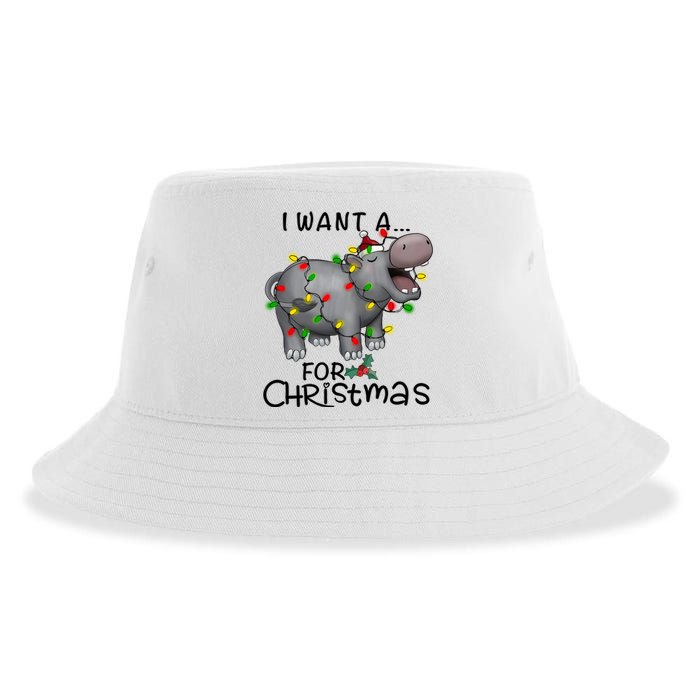 I Want A Hippopotamus For Christmas Cute Hippopotamus Lover Sustainable Bucket Hat