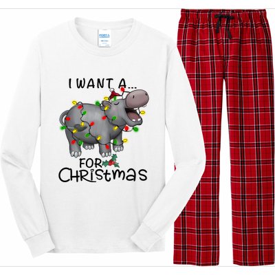 I Want A Hippopotamus For Christmas Cute Hippopotamus Lover Long Sleeve Pajama Set