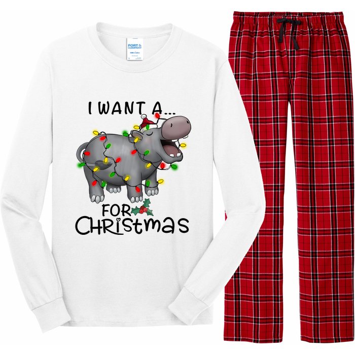 I Want A Hippopotamus For Christmas Cute Hippopotamus Lover Long Sleeve Pajama Set