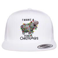 I Want A Hippopotamus For Christmas Cute Hippopotamus Lover Flat Bill Trucker Hat