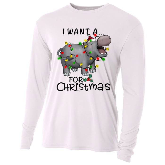 I Want A Hippopotamus For Christmas Cute Hippopotamus Lover Cooling Performance Long Sleeve Crew