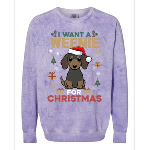 I Want A Weenie For Christmas Dachshund Dog Lovers Pajama Gift Colorblast Crewneck Sweatshirt