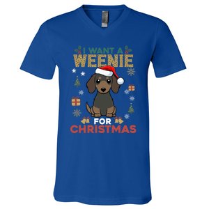 I Want A Weenie For Christmas Dachshund Dog Lovers Pajama Gift V-Neck T-Shirt