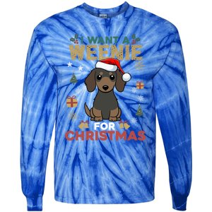 I Want A Weenie For Christmas Dachshund Dog Lovers Pajama Gift Tie-Dye Long Sleeve Shirt