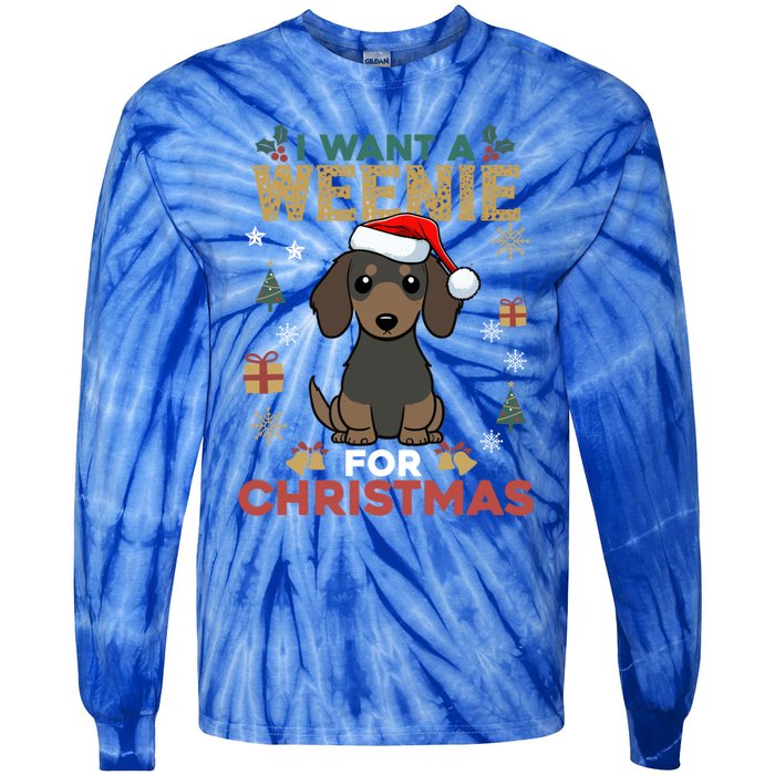 I Want A Weenie For Christmas Dachshund Dog Lovers Pajama Gift Tie-Dye Long Sleeve Shirt