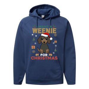 I Want A Weenie For Christmas Dachshund Dog Lovers Pajama Gift Performance Fleece Hoodie