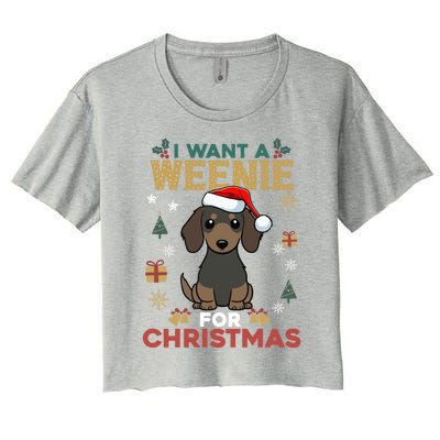 I Want A Weenie For Christmas Dachshund Dog Lovers Pajama Gift Women's Crop Top Tee