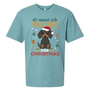 I Want A Weenie For Christmas Dachshund Dog Lovers Pajama Gift Sueded Cloud Jersey T-Shirt