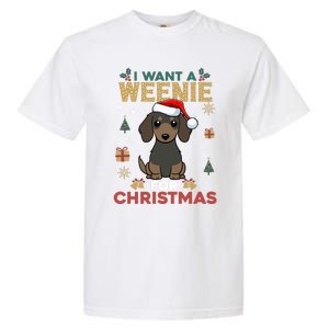 I Want A Weenie For Christmas Dachshund Dog Lovers Pajama Gift Garment-Dyed Heavyweight T-Shirt