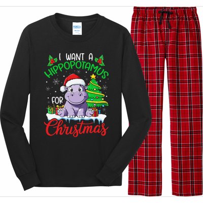 I Want A Hippopotamus For Christmas Xmas Hippo Lover Funny Long Sleeve Pajama Set