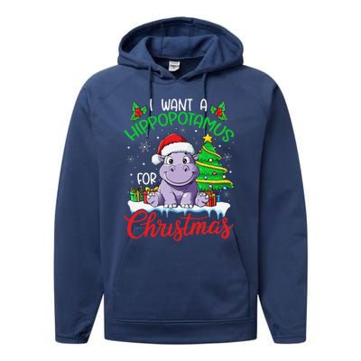 I Want A Hippopotamus For Christmas Xmas Hippo Lover Funny Performance Fleece Hoodie